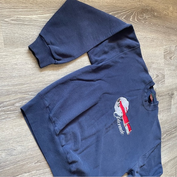 Cross Creek Small El Dorado Vintage Navy Blue Long Sleeve Men’s Crewneck - Picture 5 of 7